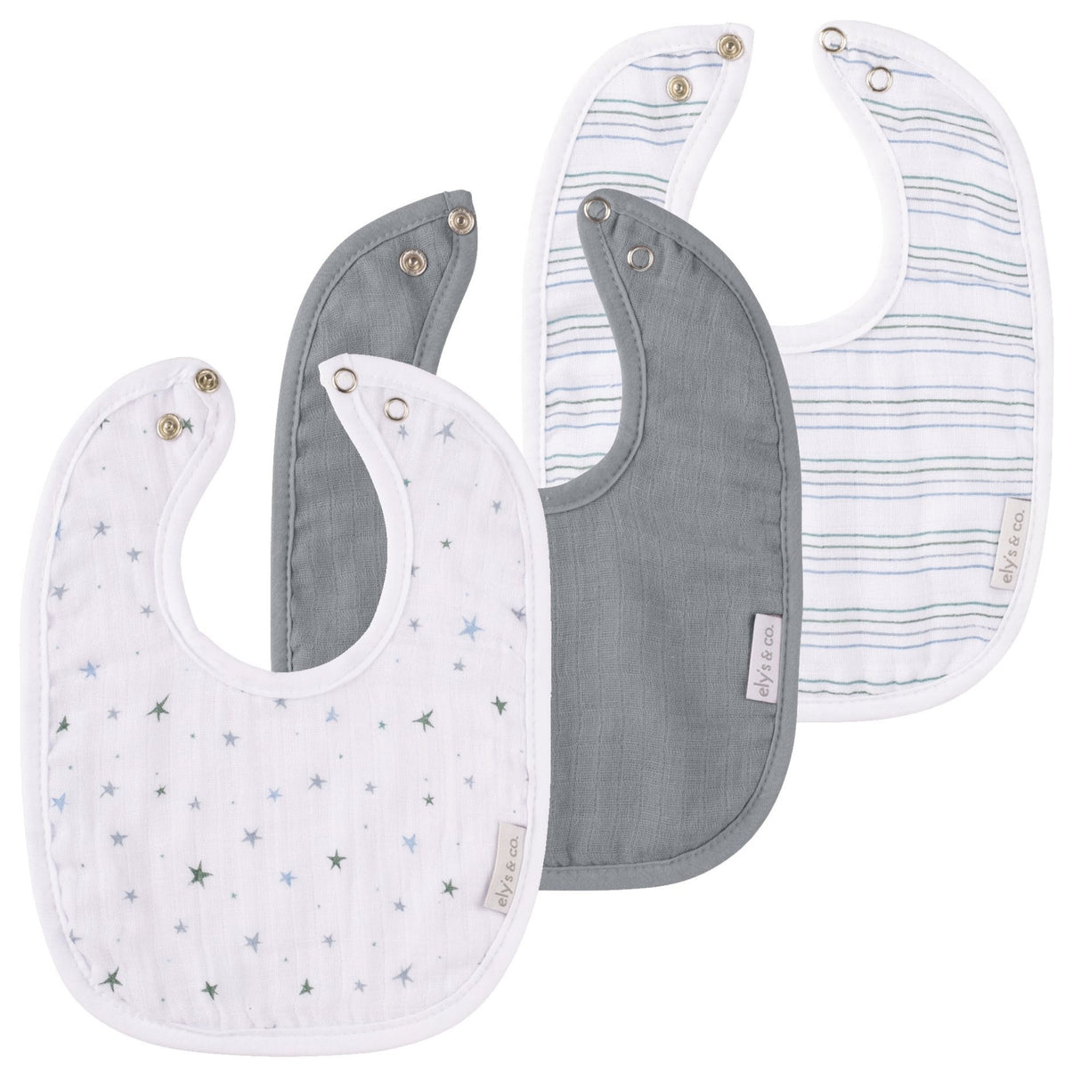 3 Pack Muslin Terry Bibs- Blue Stars