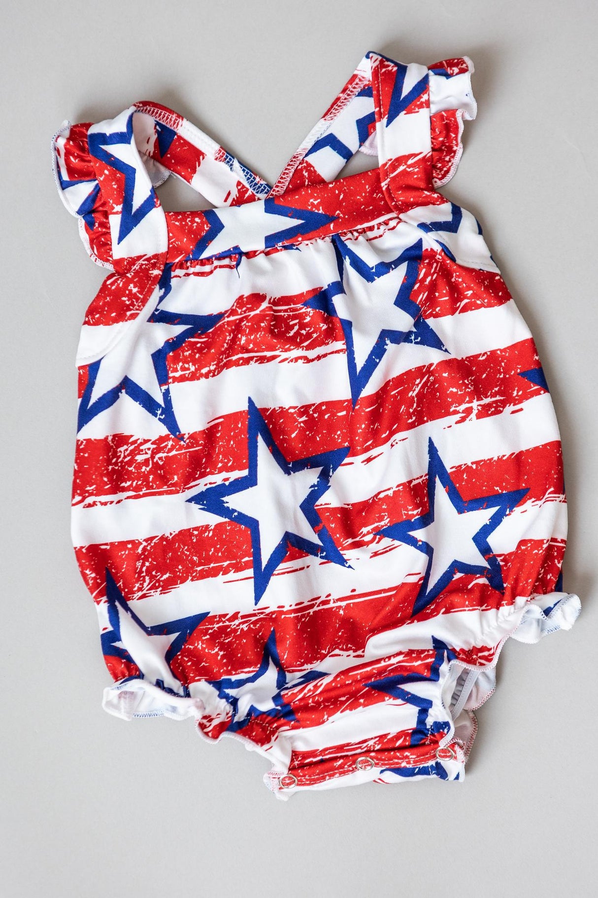 Stars & Stripes Ruffle Cross Back Romper