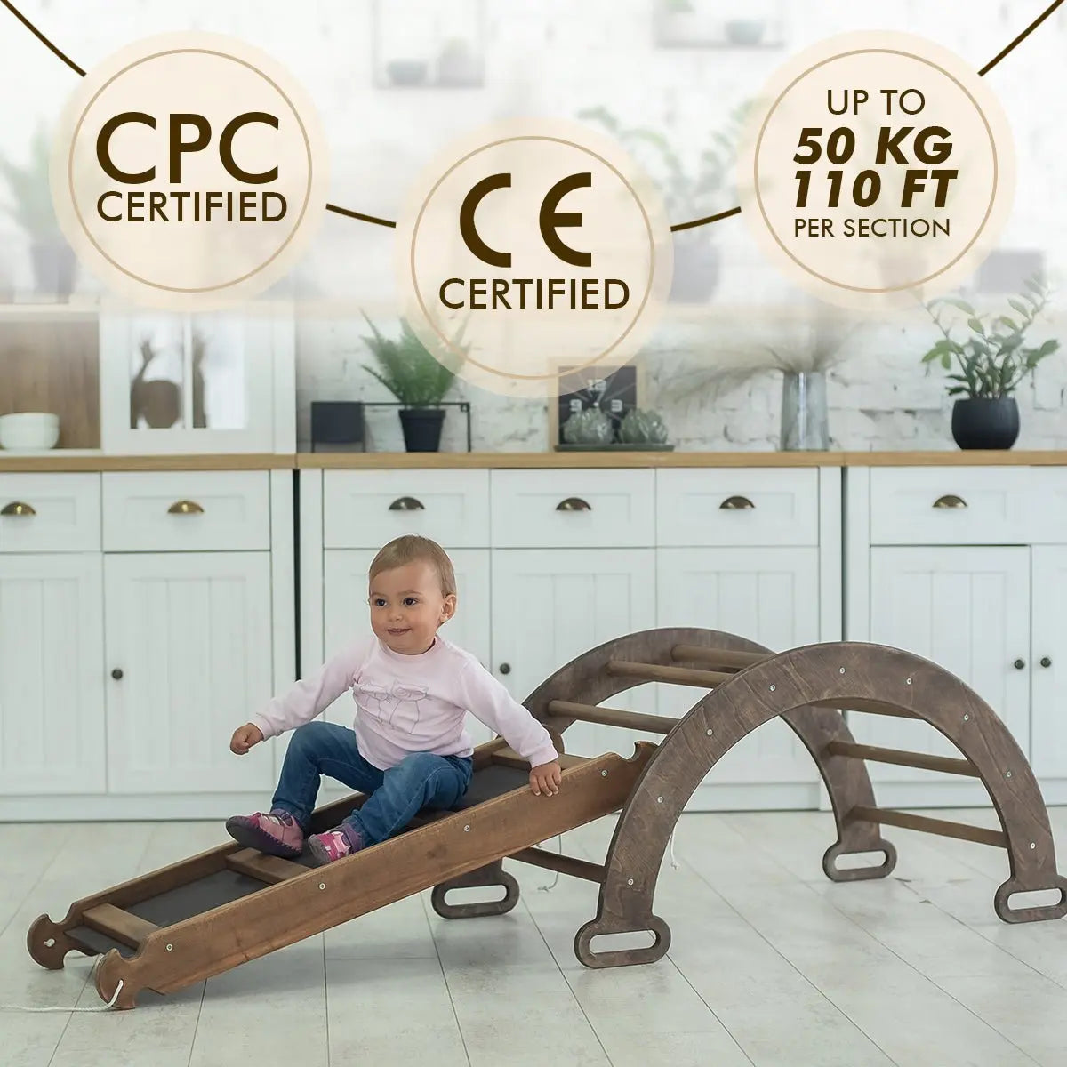 3in1 Montessori PlaySet for Toddlers: Arch + Slide + Cushion - Chocolate