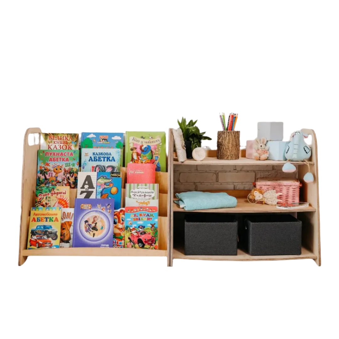 3in1 Montessori Shelves Set: Bookshelf + Toy Shelf + Lego sorter