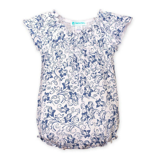 Ruched Bubble - Daffodil - Indigo on White  100% Pima Cotton by Feather Baby - HoneyBug 