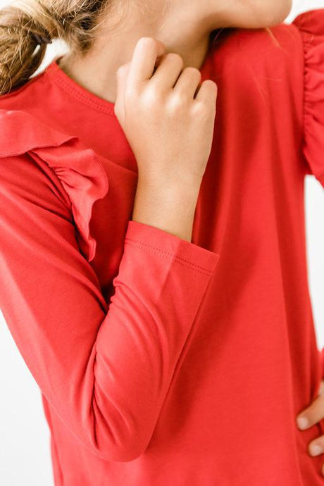 Red L/S Ruffle Tee