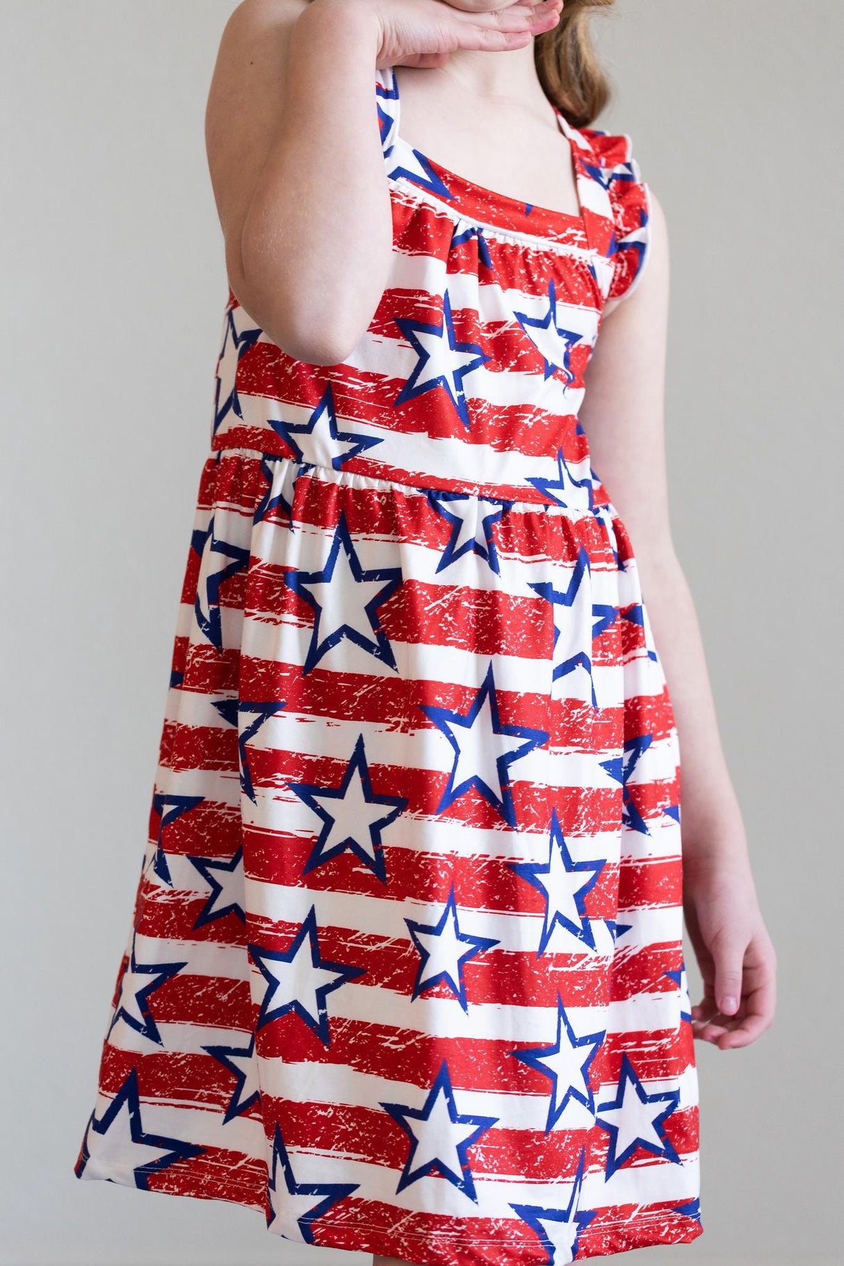 Stars & Stripes Ruffle Cross Back Dress