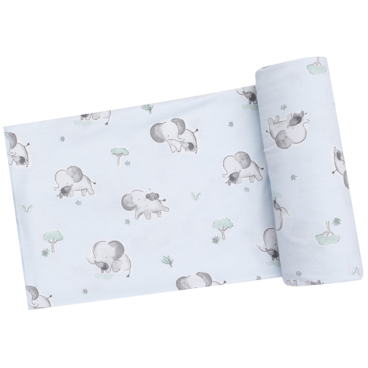 Swaddle Blanket - Gray Elephants - Blue