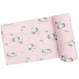 Swaddle Blanket - Gray Elephants - Pink