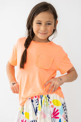 Neon Coral Ruffle Pocket Tee