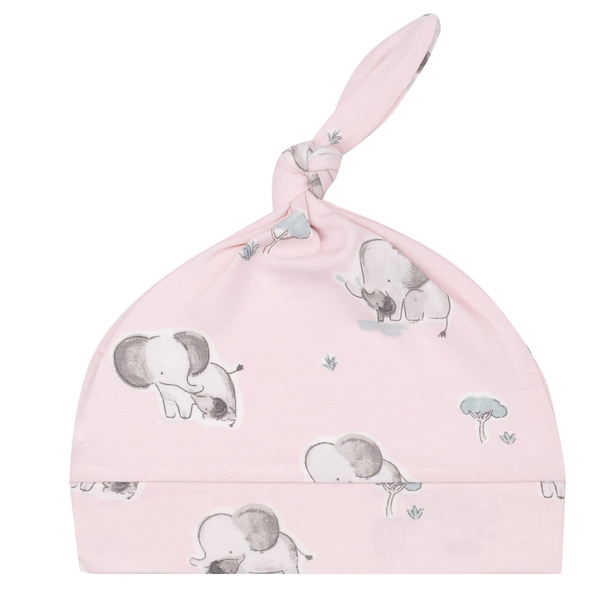 Knotted Hat - Gray Elephants - Pink