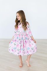 Happy Haunting 3/4 Sleeve Pocket Twirl Dress