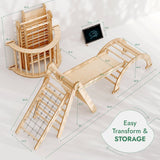 4in1 Montessori Climbing Frame Set: Triangle Ladder + Arch/Rocker + Slide Board/Ramp + Netting rope