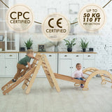 4in1 Montessori Climbing Frame Set: Triangle Ladder + Arch/Rocker + Slide Board/Ramp + Netting rope