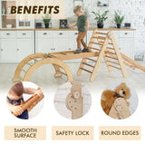 4in1 Montessori Climbing Set: Triangle Ladder + Arch/Rocker + Slide Board/Ramp + Climbing Net – Beige