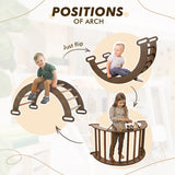 The 4in1 Montessori Climbing Set consists of: Triangle Ladder + Arch/Rocker + Slide Board/Ramp + Net – Chocolate