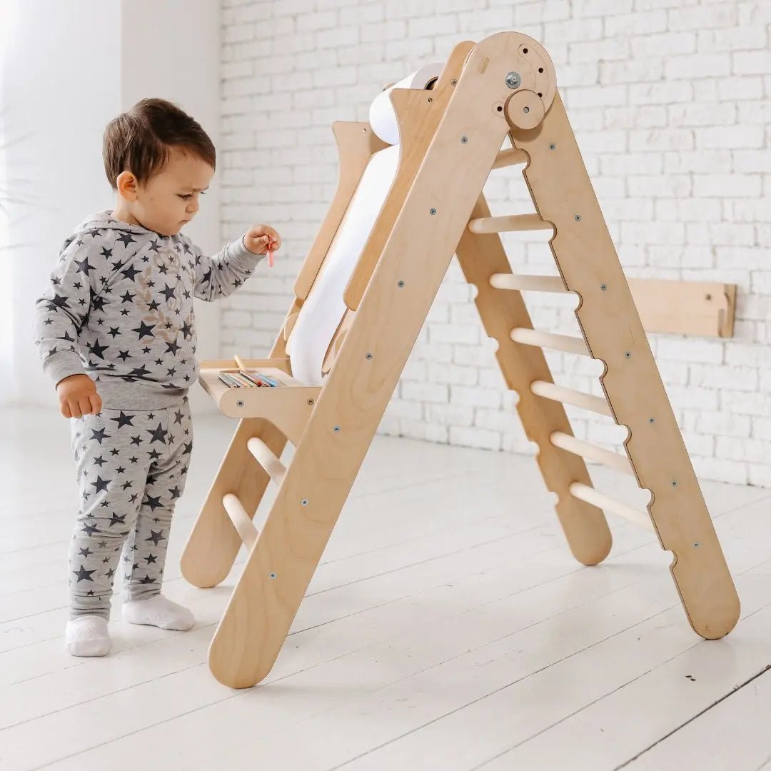 4in1 Montessori Climbing Set: Triangle Ladder + Climbing Arch + Slide Board + Art Addition