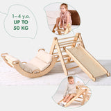 4in1 Toddler Climbing Set: Pikler Triangle + Climbing Arch + Slide Board + Cushion – Beige