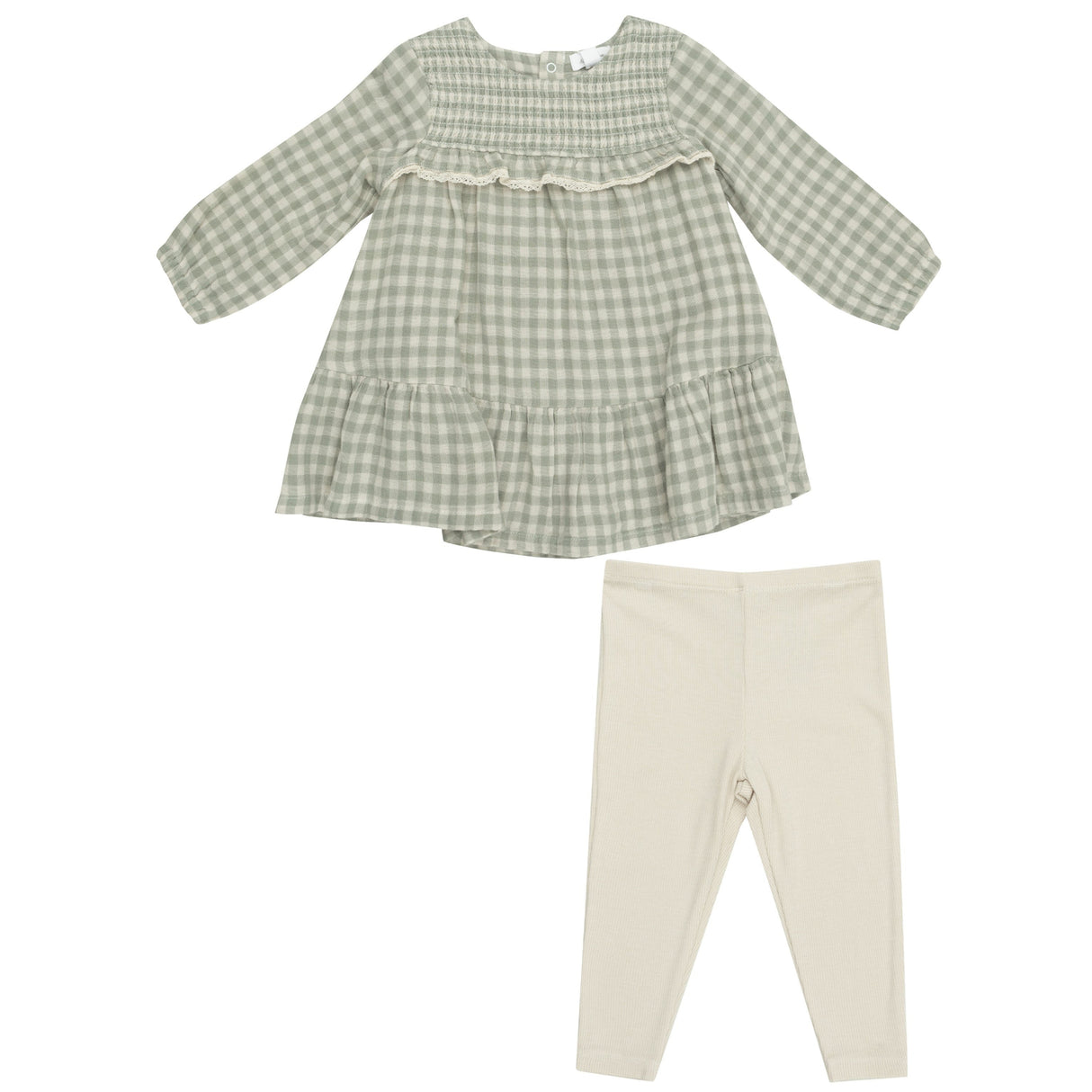 Smocked Ruffle Tiered Dress And Legging - Mini Green Gingham