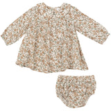 Peter Pan Collar Dress And Diaper Cover - Bitty Brown Floral