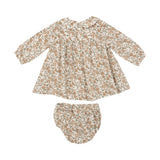 Peter Pan Collar Dress And Diaper Cover - Bitty Brown Floral