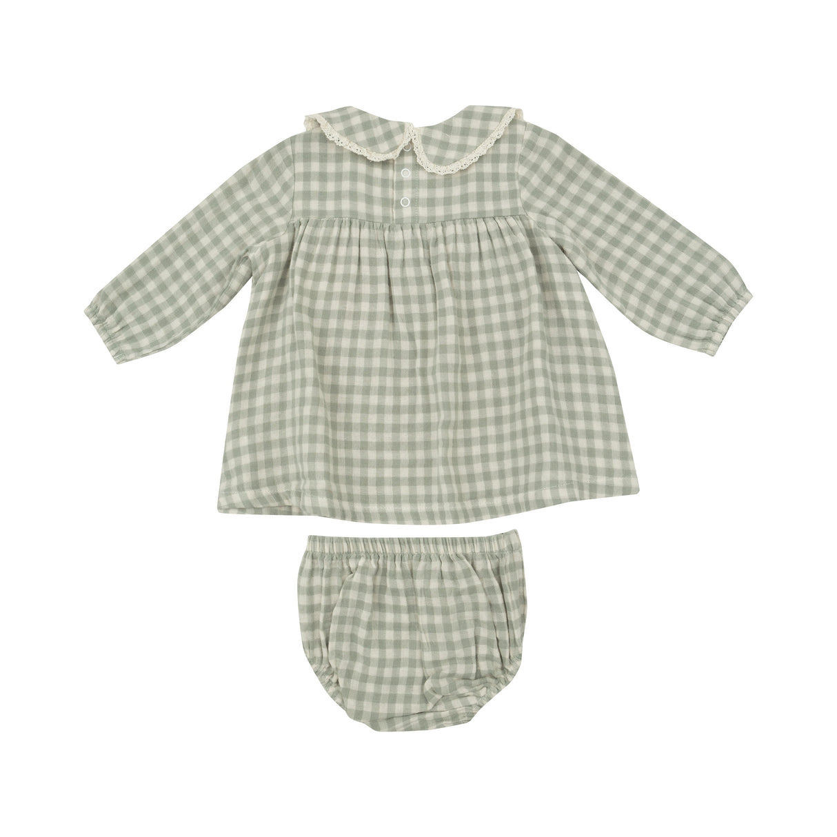 Peter Pan Collar Dress And Bloomer - Mini Green Gingham