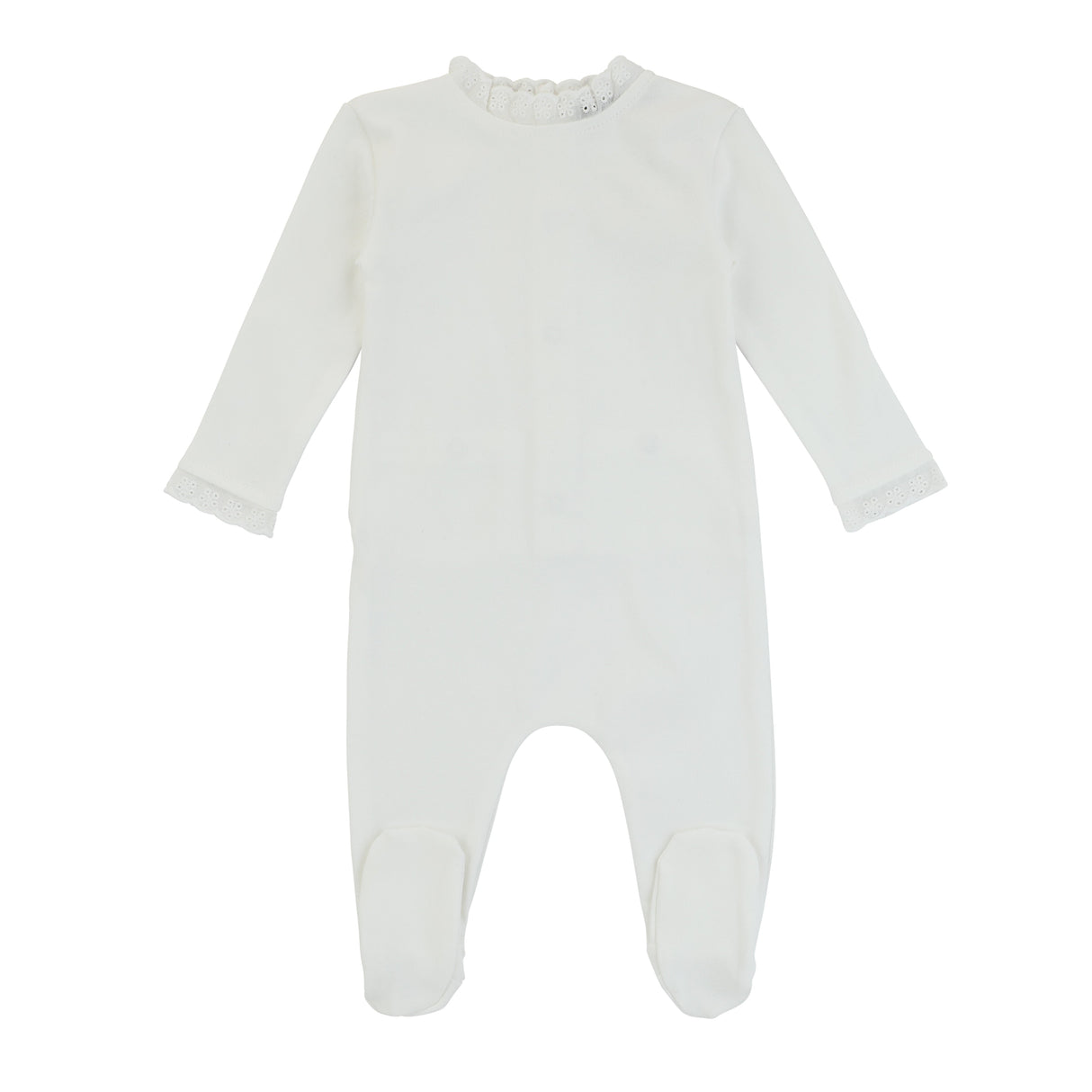 Eyelet Trim Footie, Ivory Girl - HoneyBug 