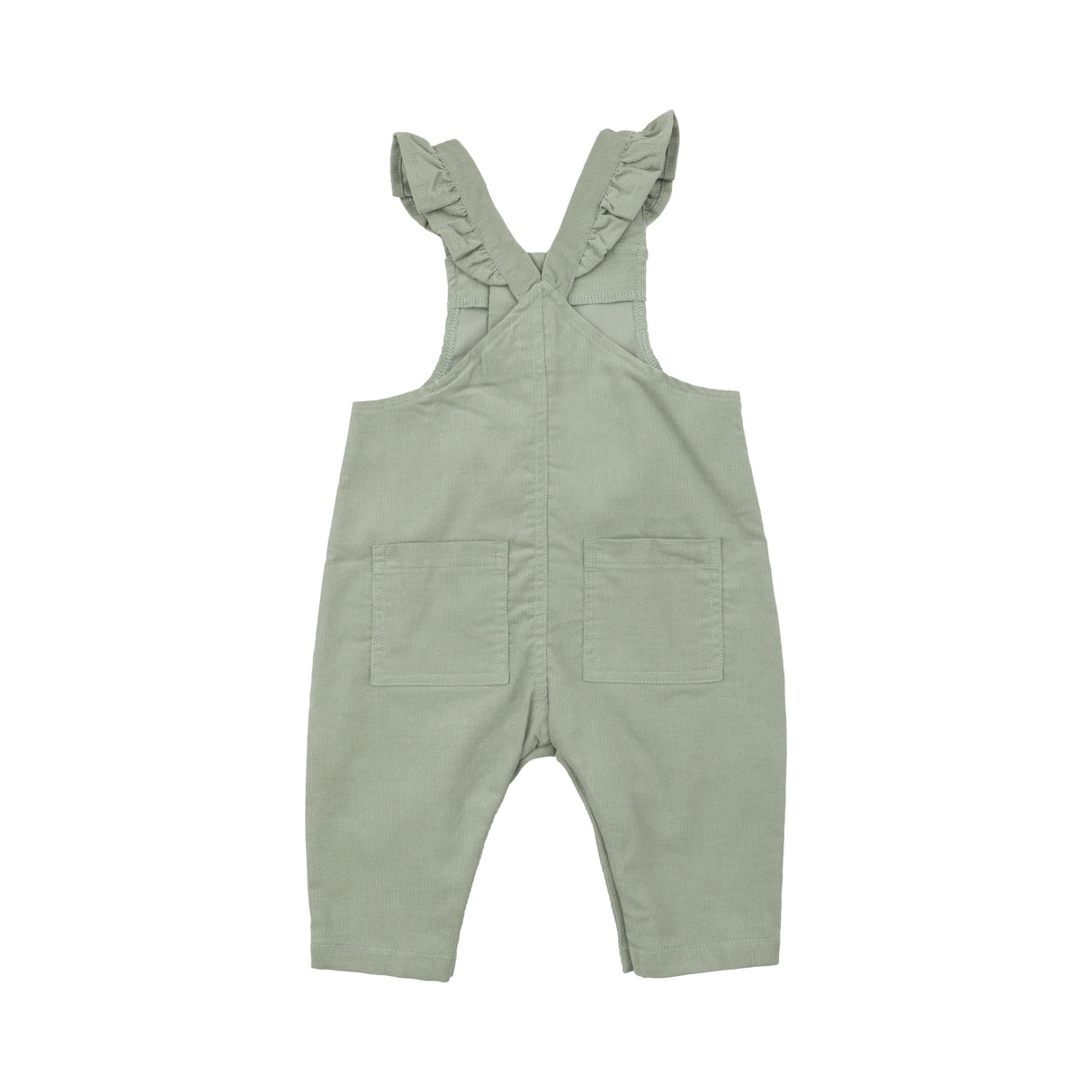 Front Pocket Ruffle Overall - Corduroy Desert Sage