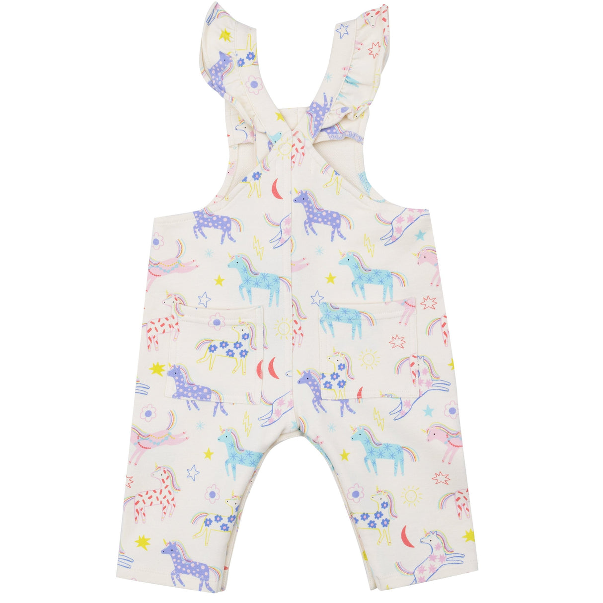 Front Placket Ruffle Overall - Fun Unicorns