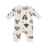 Baseball Collar Romper - Vintage Puppy  Faces