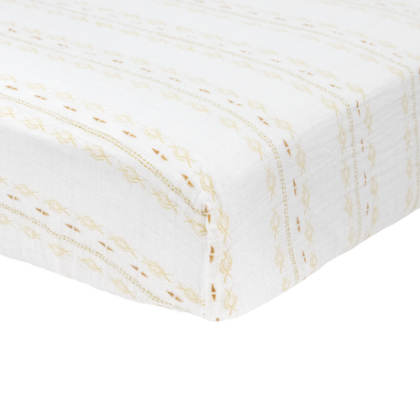 Cotton Muslin Crib Sheet - Gold Diamond-stripe