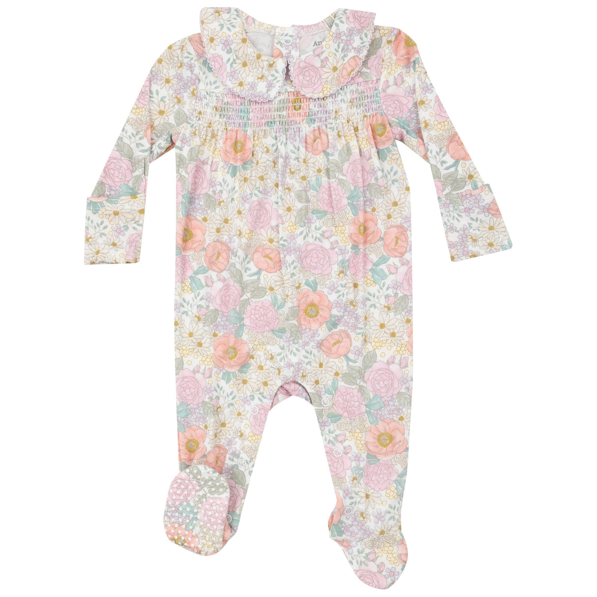 Smocked Peter Pan Footie - Peonies & Roses