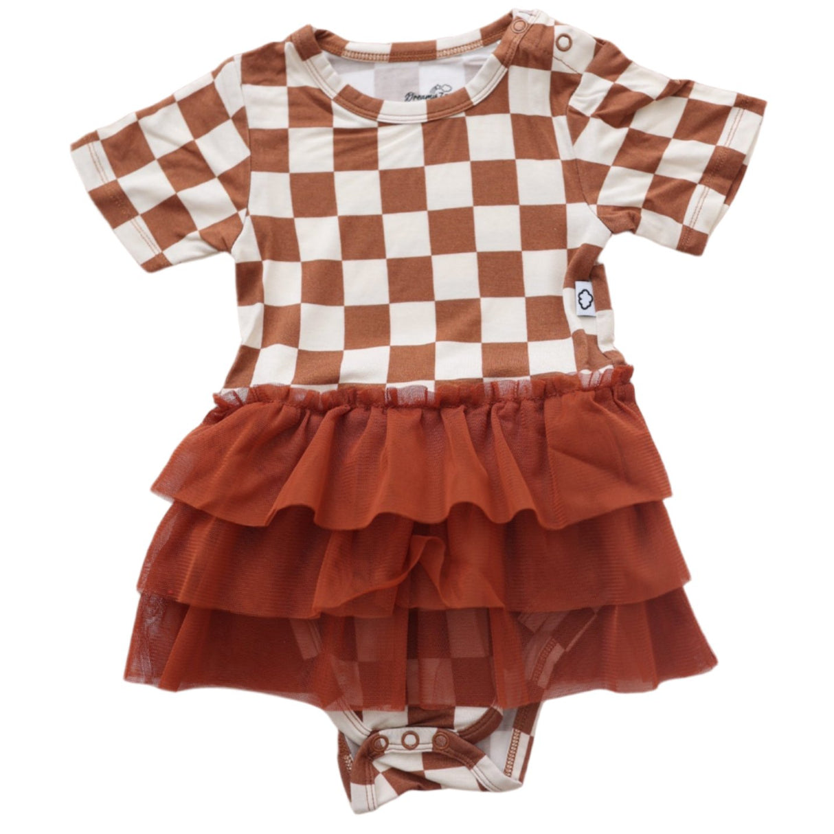 COPPER CHECKERS DREAM TUTU BODYSUIT DRESS