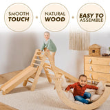 5in1 Montessori Climbing Frame Set: Triangle Ladder + Arch/Rocker + Slide Board/Ramp + Netting rope + Cushion