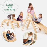 5in1 Montessori Climbing Frame Set: Triangle Ladder + Arch/Rocker + Slide Board/Ramp + Netting rope + Cushion