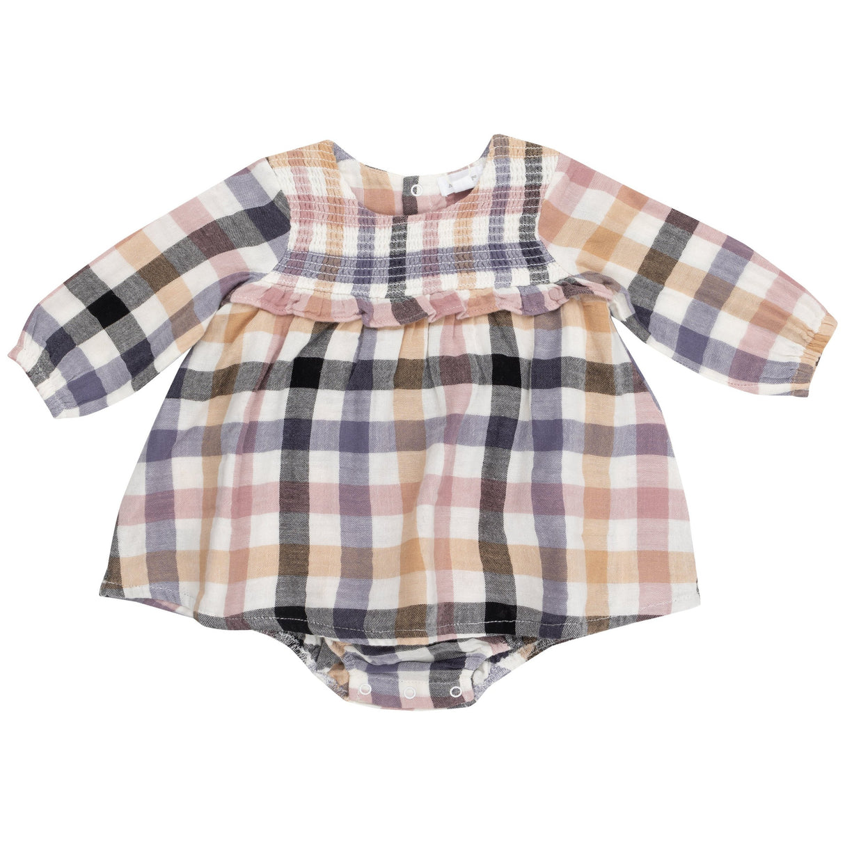 L/S Smocked Ruffle Bubble W/ Skirt - Harvest Plaid