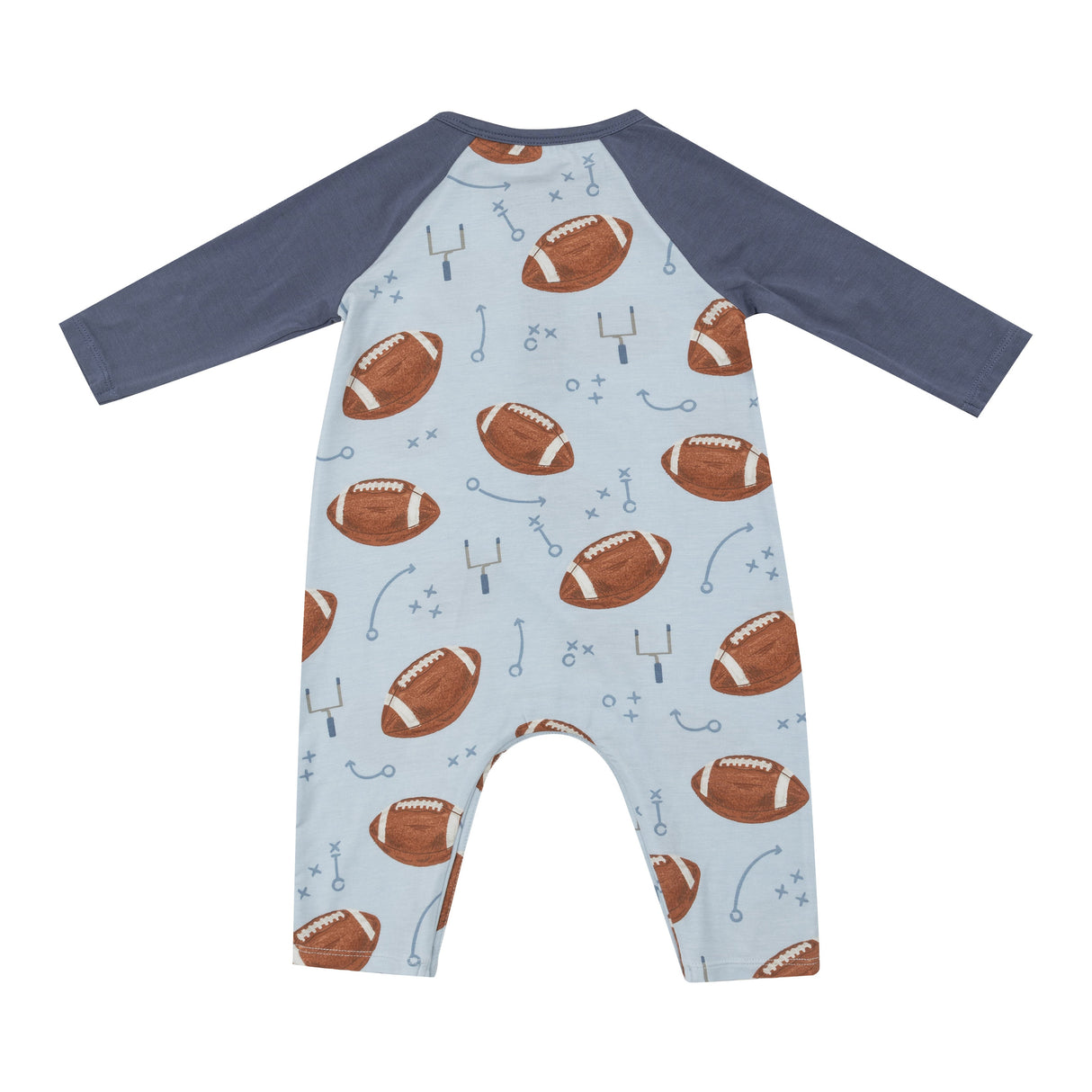 L/S Raglan Romper - Footballs Blue