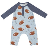 L/S Raglan Romper - Footballs Blue