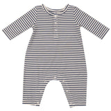 L/S Henley Romper - Footballs + Navy & Oat Stripe