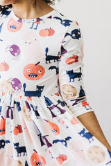 Boo Crew 3/4 Sleeve Pocket Twirl Dress