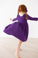 Purple 3/4 Sleeve Pocket Twirl Dress