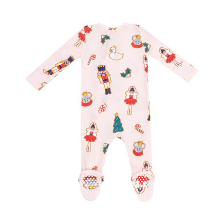 2 Way Zipper Footie - Sugar Plum Fairy Christmas Cookie  Pink