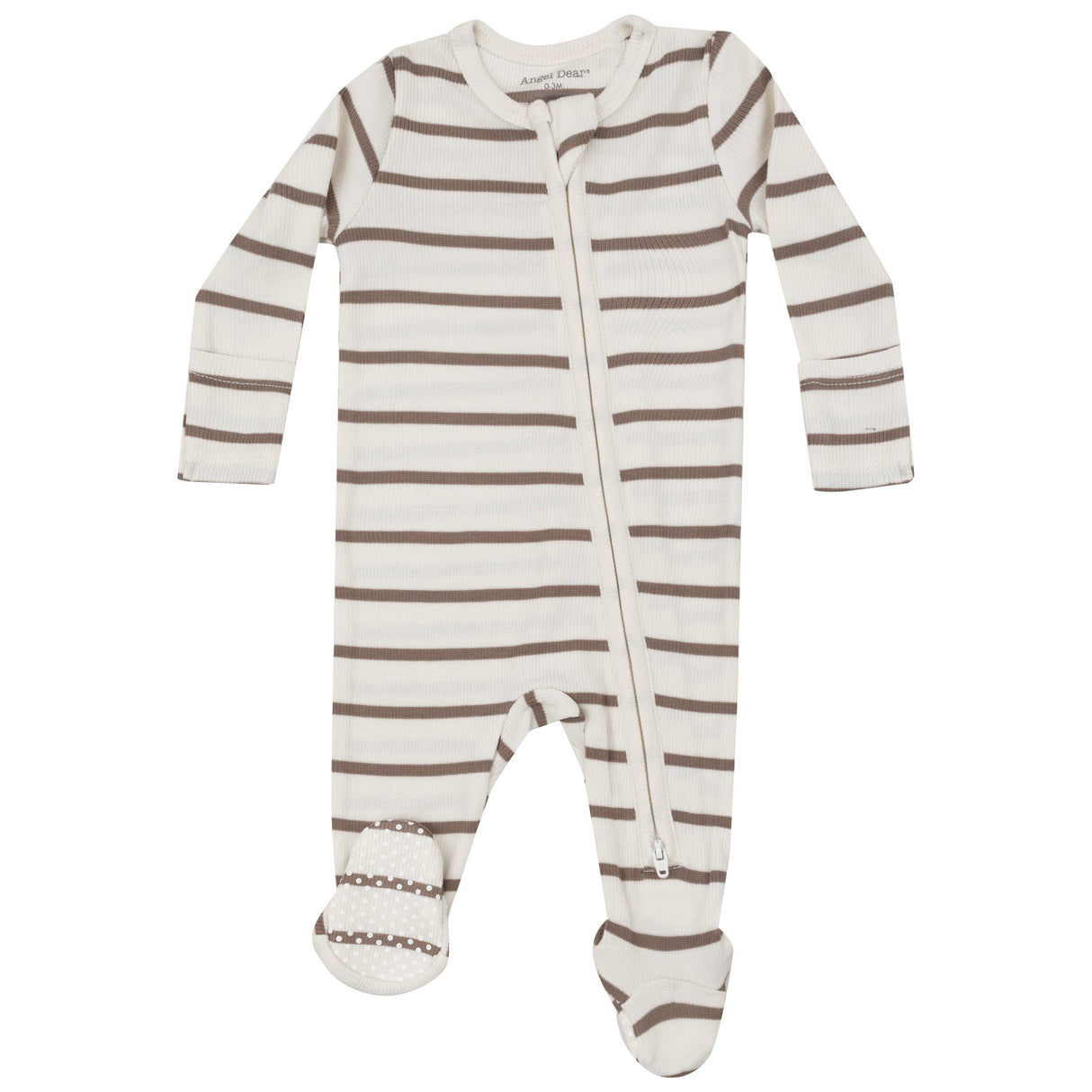 2 Way Zipper Footie - Brown Rib Stripe