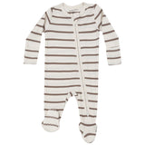 2 Way Zipper Footie - Brown Rib Stripe