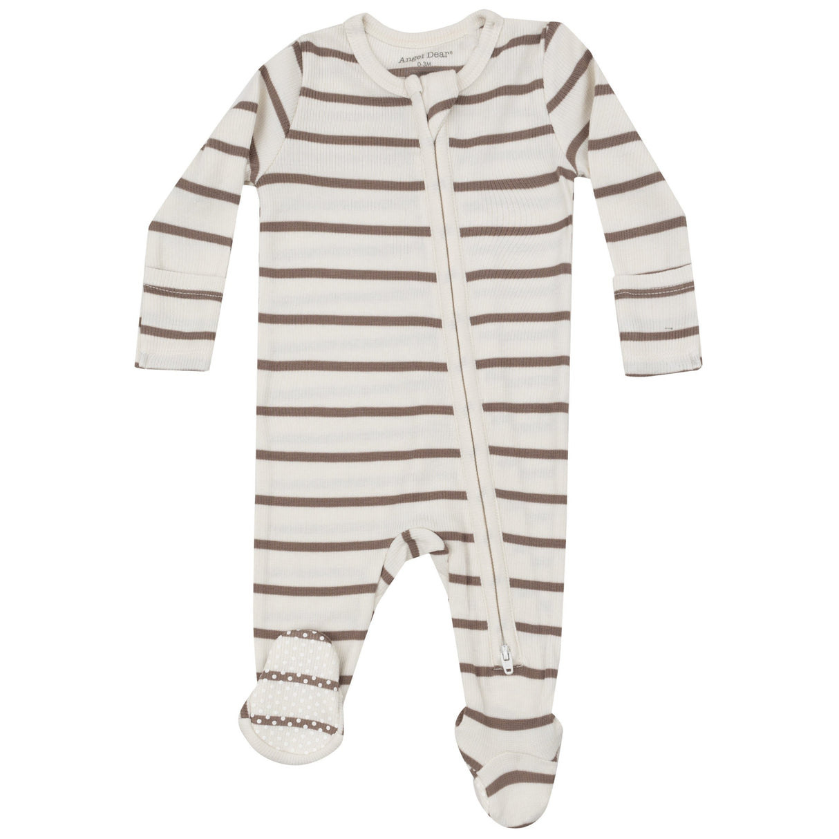 2 Way Zipper Footie - Brown Rib Stripe