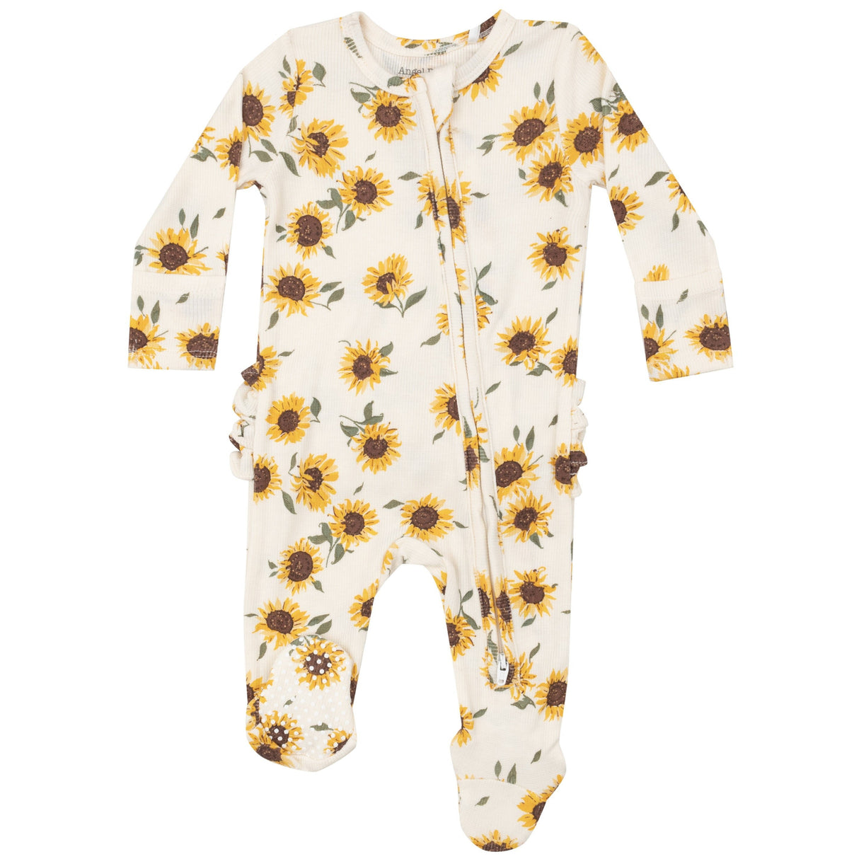 2 Way Zipper Ruffle Back Footie - Baby Sunflowers