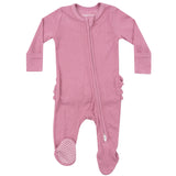 2 Way Zipper Ruffle Back Footie - Solid Wild Rose