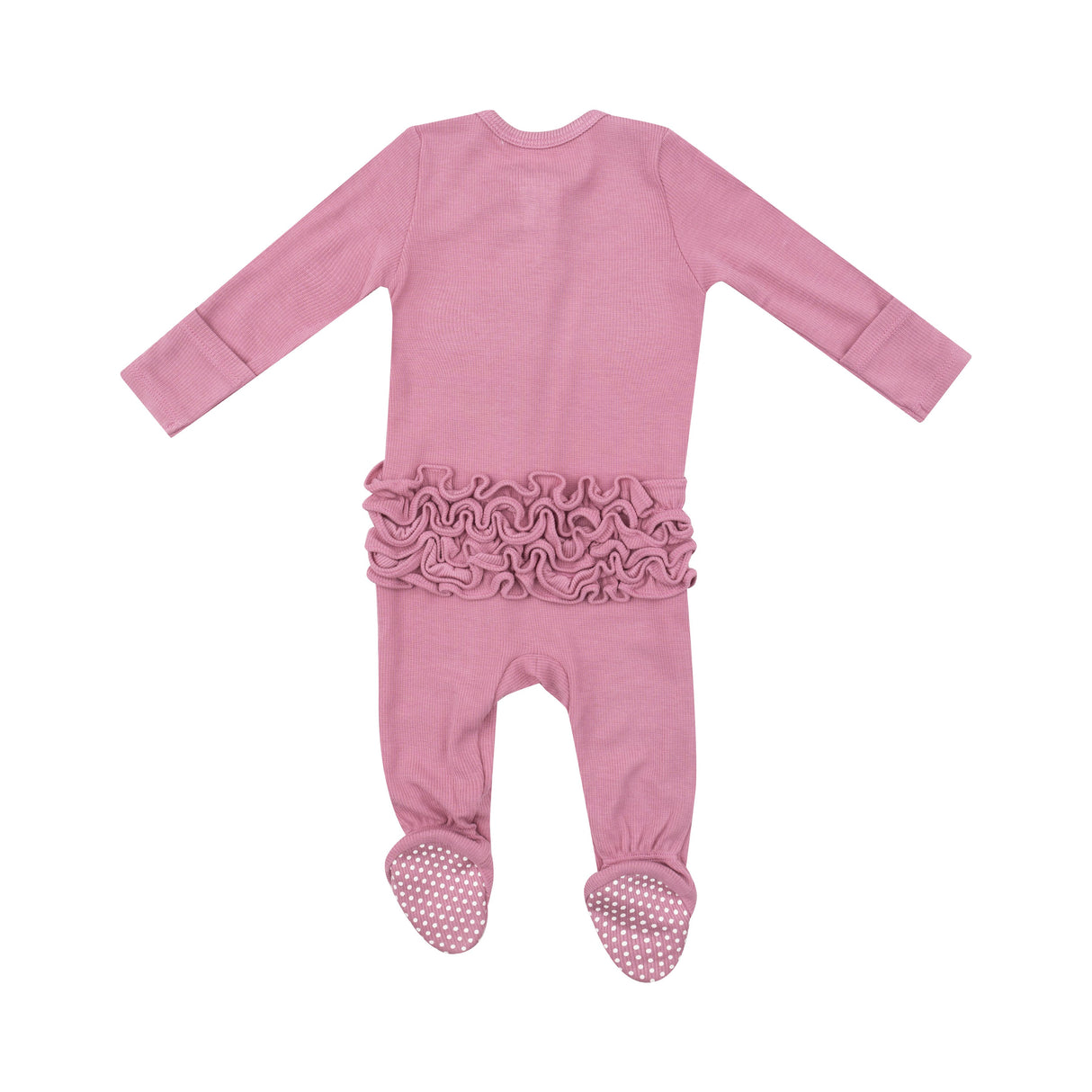 2 Way Zipper Ruffle Back Footie - Solid Wild Rose