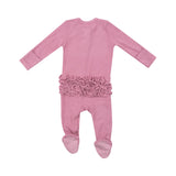 2 Way Zipper Ruffle Back Footie - Solid Wild Rose