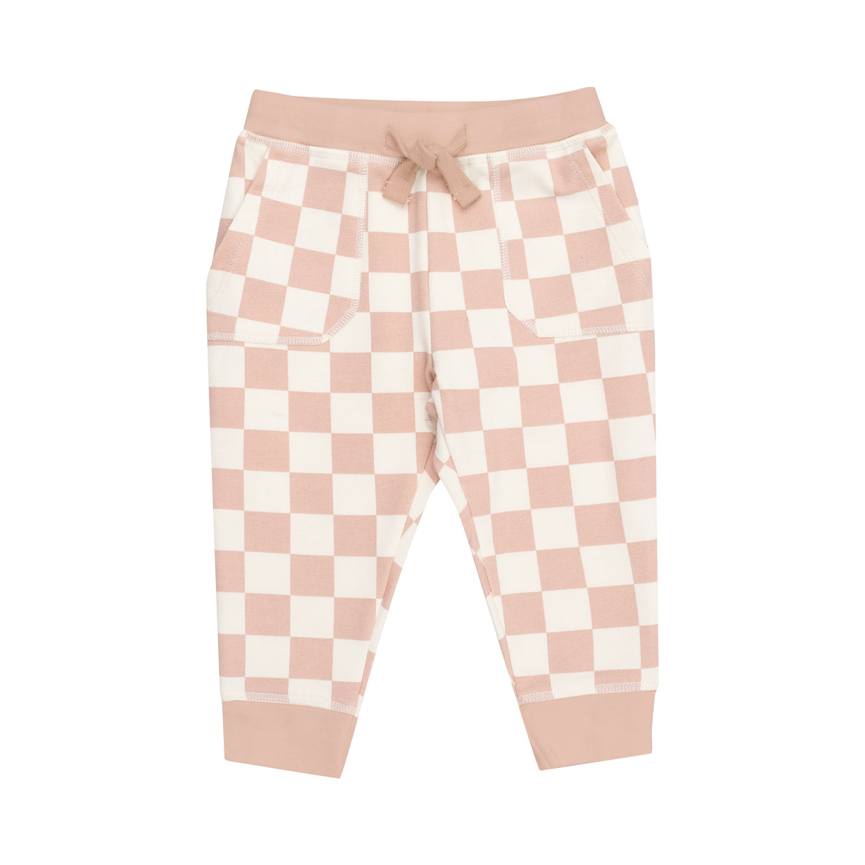 Ruffle Sweatshirt + Paperbag Jogger - Checkerboard Pink