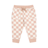 Ruffle Sweatshirt + Paperbag Jogger - Checkerboard Pink