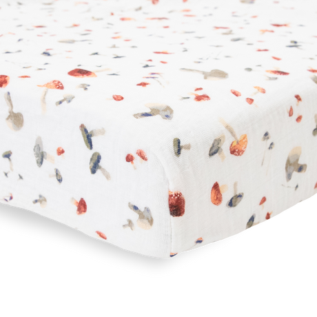 Cotton Muslin Crib Sheet - Mushrooms