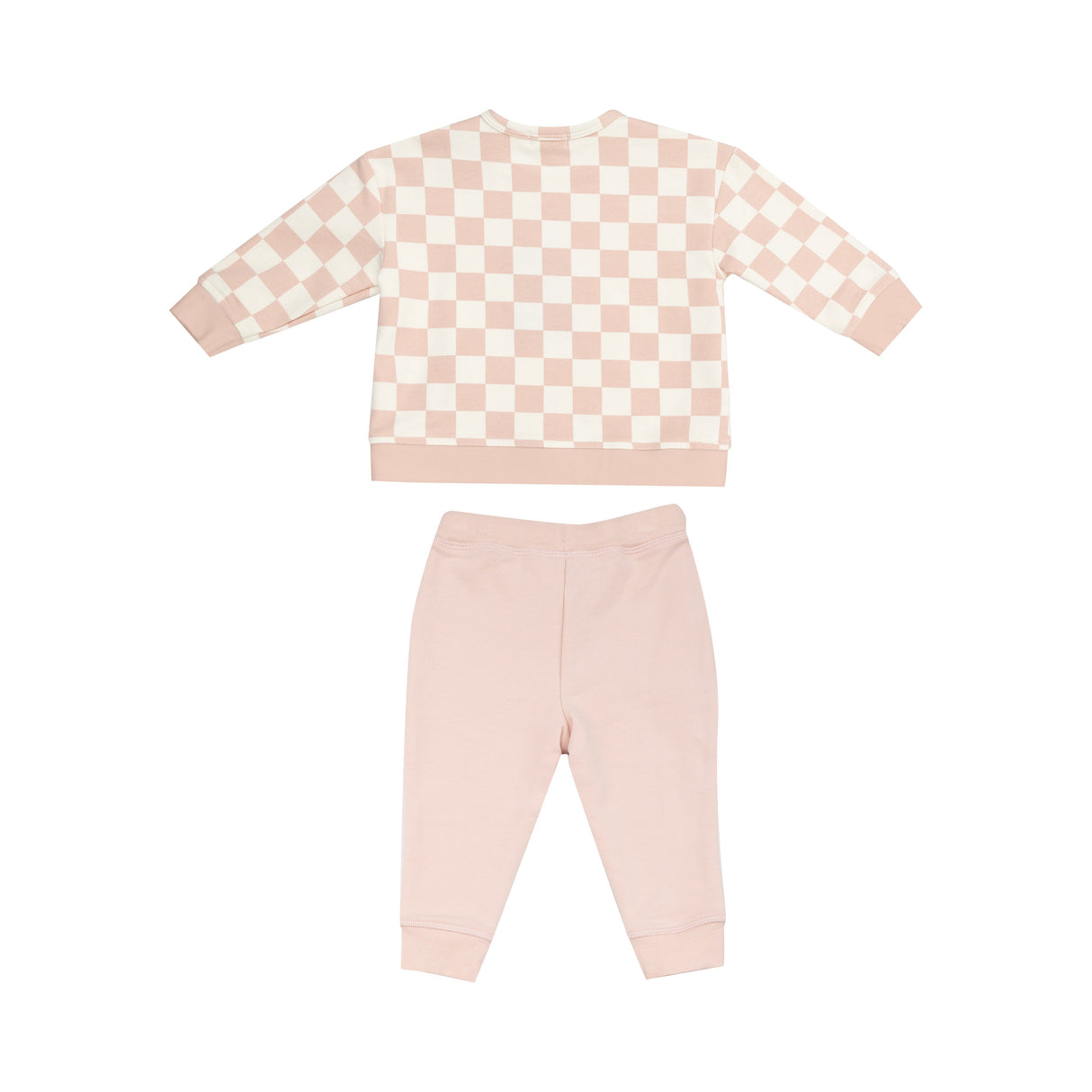 Sweatshirt W/ Shoulder Placket + Kanga Pocket - Checkerboard Pink