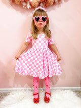 BUBBLEGUM CHECKERS DREAM RUFFLE DRESS